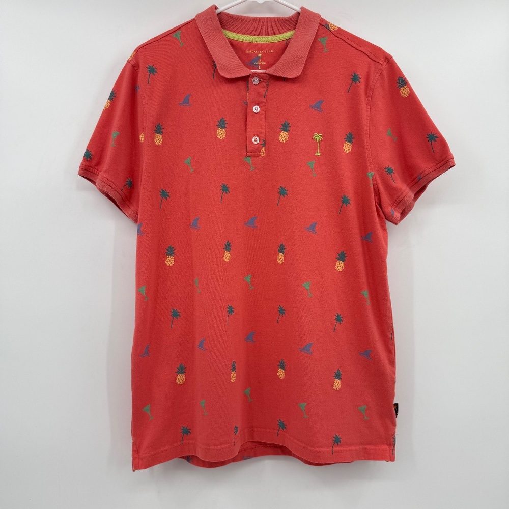 Margaritaville Polo Shirt Men Large Pink Coral Tropical Short Sleeve Knit